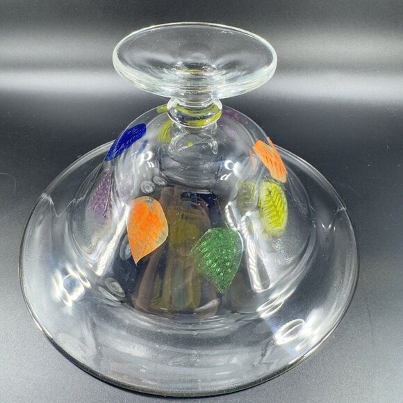 Dansk Burchetta Millefiori Leaf Design Art Glass Crystal Pedestal Bowl Dish VTG - Picture 14 of 14